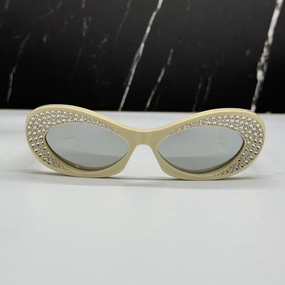 NEW VALENTINO VLS-178E IVORY WITH CRYSTAL SILVER OVAL SUNGLASSES VALENTINO main image 8